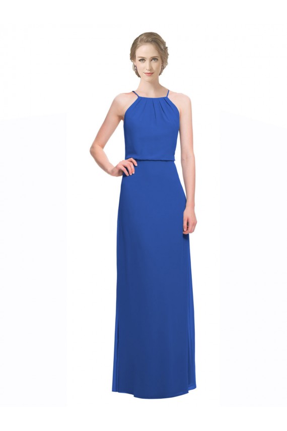 Azul 135 línea A Tirantes espagueti Gasa Largo Vestidos de dama de honor