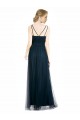 Azul 7 línea A Cuello en V Tul Largo Vestidos de dama de honor