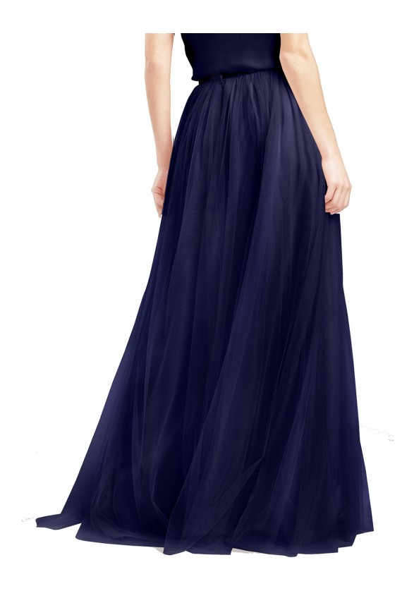 Azul Marino 21 línea A Halter Cuello Alto Tul Largo Vestidos de dama de honor