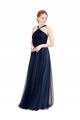 Azul Marino 21 línea A Halter Tul Largo Vestidos de dama de honor
