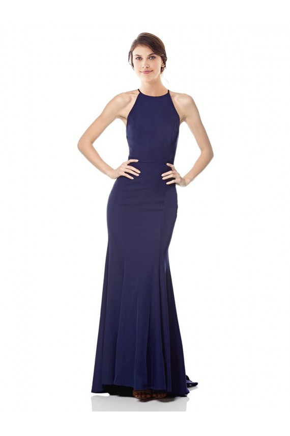 Azul Marino Sirena Halter Cuello Alto Crepé Elástico Largo Formales Vestidos de dama de honor / Vestidos de fiesta