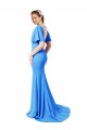 Azul Verde pavo real Sirena Cuello en V Barrer tren Crepé Elástico Largo Vestidos de dama de honor / Vestidos de fiesta