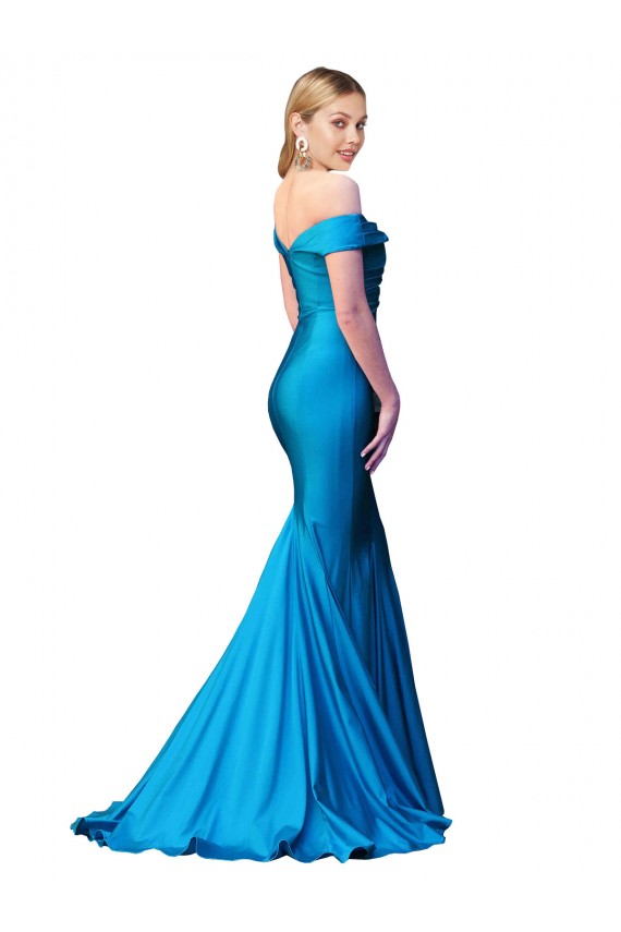 Azul Verde pavo real Sirena Hombros Descubiertos Satén Largo Formales Vestidos de dama de honor / Vestidos de fiesta