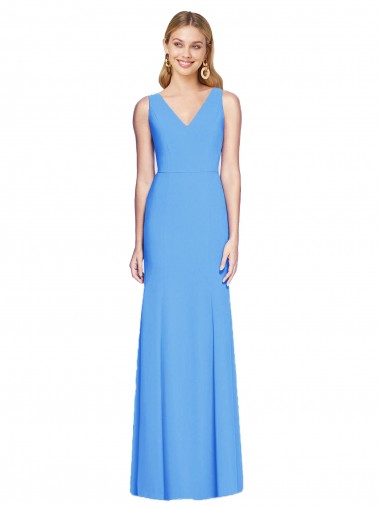 Azul Verde pavo real Trompeta Cuello en V Crepé Elástico Largo Vestidos de dama de honor / Vestidos de fiesta