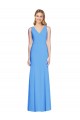 Azul Verde pavo real Trompeta Cuello en V Crepé Elástico Largo Vestidos de dama de honor / Vestidos de fiesta