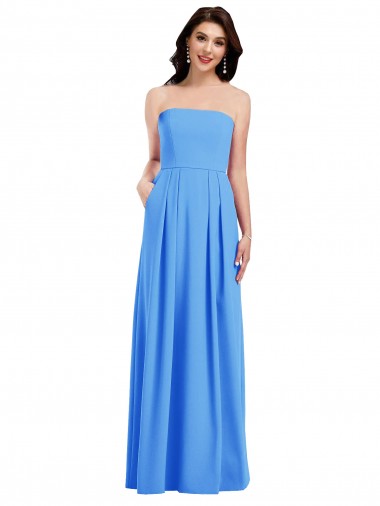 Azul Verde pavo real Trompeta Sin tirantes Crepé Elástico Largo Vestidos de dama de honor / Vestidos de fiesta