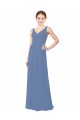 Azul Windsor Cubierta Cuello en V Gasa Largo Vestidos de dama de honor