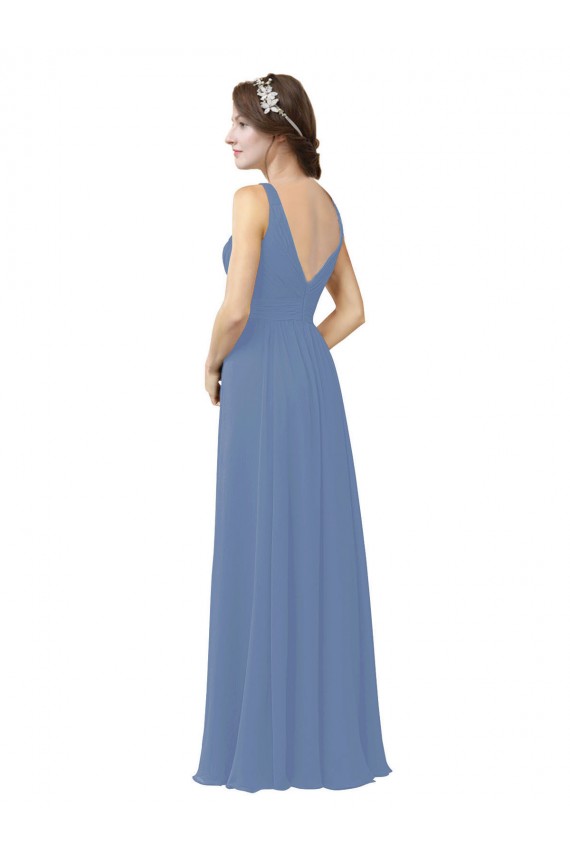 Azul Windsor Cubierta Cuello en V Gasa Largo Vestidos de dama de honor