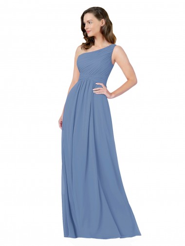 Azul Windsor Cubierta Un Hombre Gasa Largo Vestidos de dama de honor