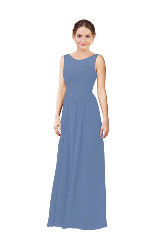 Azul Windsor Cubierta Ilusión Cuello de Corazón Gasa Largo Vestidos de dama de honor