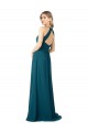 Azul Windsor línea A Cuello Alto Gasa Largo Vestidos de dama de honor