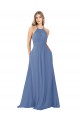 Azul Windsor línea A Cuello Alto Gasa Largo Vestidos de dama de honor