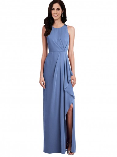Azul Windsor línea A Cuello joya Gasa Largo Vestidos de dama de honor