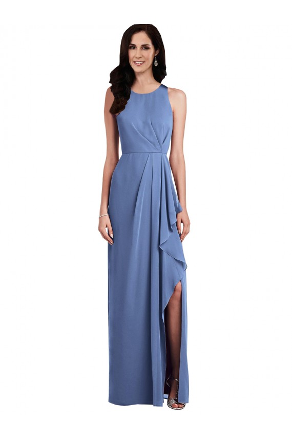 Azul Windsor línea A Cuello joya Gasa Largo Vestidos de dama de honor