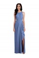 Azul Windsor línea A Cuello joya Gasa Largo Vestidos de dama de honor