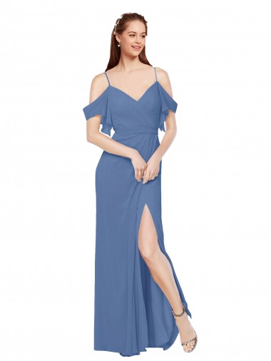 Azul Windsor línea A Hombros Descubiertos Gasa Largo Vestidos de dama de honor