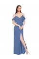 Azul Windsor línea A Hombros Descubiertos Gasa Largo Vestidos de dama de honor