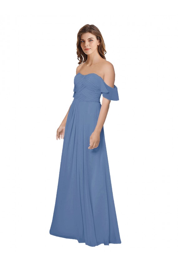 Azul Windsor línea A Hombros Descubiertos Sin tirantes Gasa Largo Vestidos de dama de honor