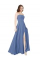 Azul Windsor línea A Sin tirantes Gasa Largo Vestidos de dama de honor
