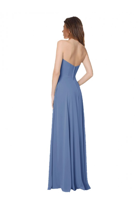 Azul Windsor línea A Sin tirantes Gasa Largo Vestidos de dama de honor