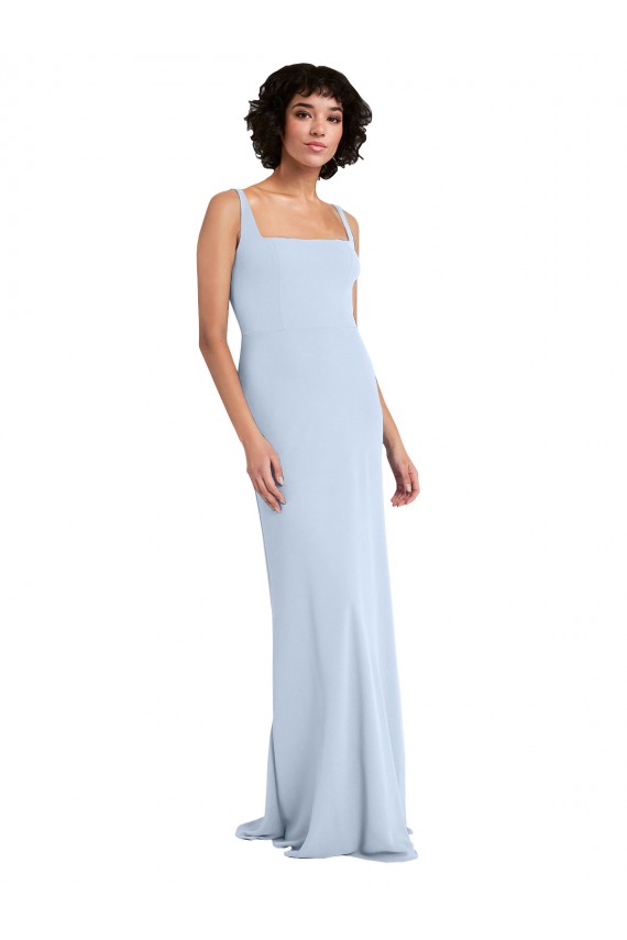 Azul cielo claro Cubierta Cuadrado Crepé Elástico Largo Vestidos de dama de honor / Vestidos de fiesta