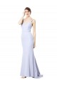 Azul cielo claro Sirena Tirantes espagueti Crepé Elástico Largo Formales Vestidos de dama de honor / Vestidos de fiesta