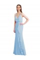 Azul cielo claro Sirena Tirantes espagueti Cuello en V Gasa Largo Vestidos de dama de honor