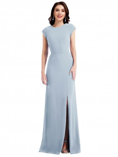 Azul cielo claro Trompeta Crepé Elástico Largo Formales Vestidos de dama de honor / Vestidos de fiesta