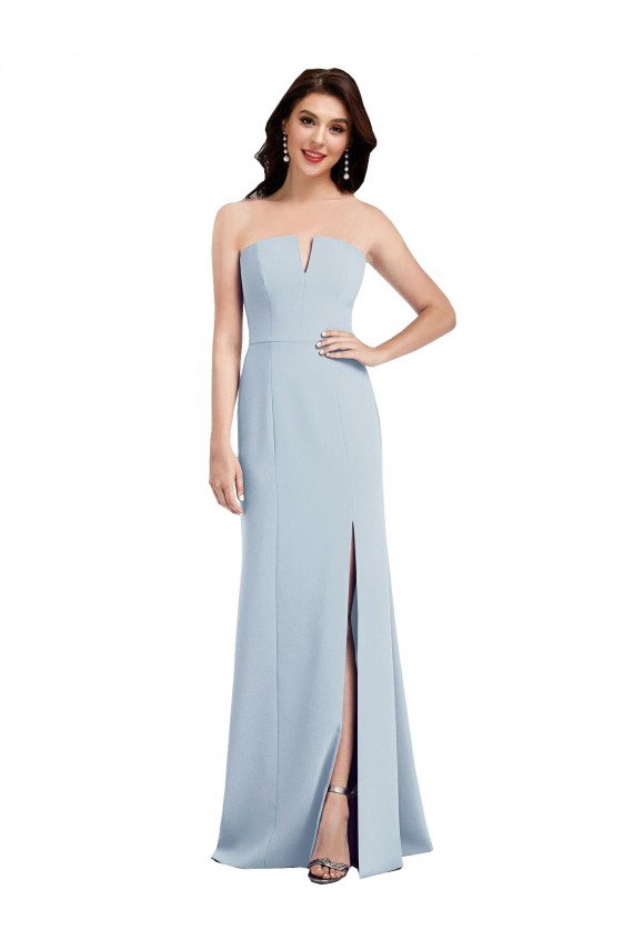 Azul cielo claro Trompeta Cuello en V Sin tirantes Crepé Elástico Largo Vestidos de dama de honor / Vestidos de fiesta