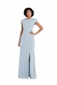 Azul cielo claro Trompeta Cuello joya Crepé Elástico Largo Vestidos de dama de honor