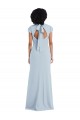 Azul cielo claro Trompeta Cuello joya Crepé Elástico Largo Vestidos de dama de honor