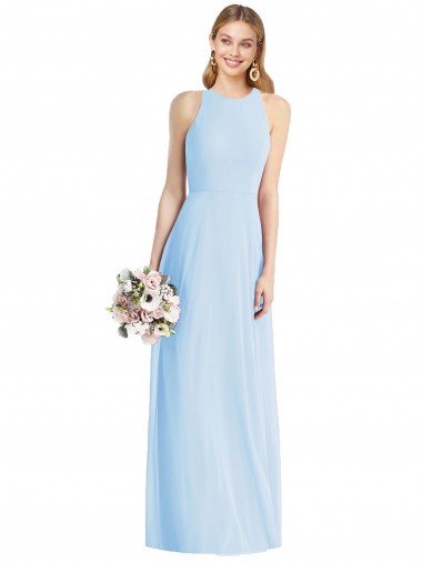 Azul cielo claro Trompeta Halter Gasa Largo Vestidos de dama de honor