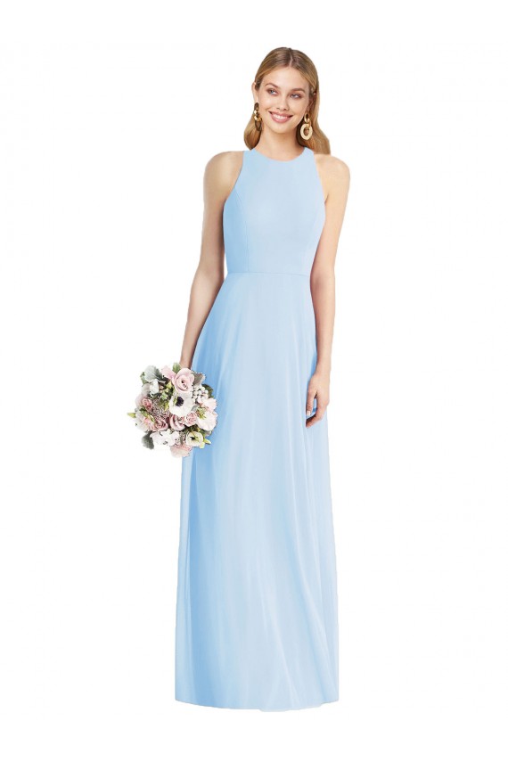 Azul cielo claro Trompeta Halter Gasa Largo Vestidos de dama de honor
