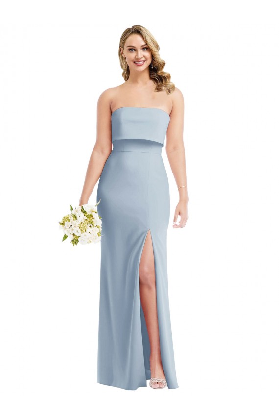 Azul cielo claro Trompeta Sin tirantes Crepé Elástico Largo Vestidos de dama de honor / Vestidos de fiesta