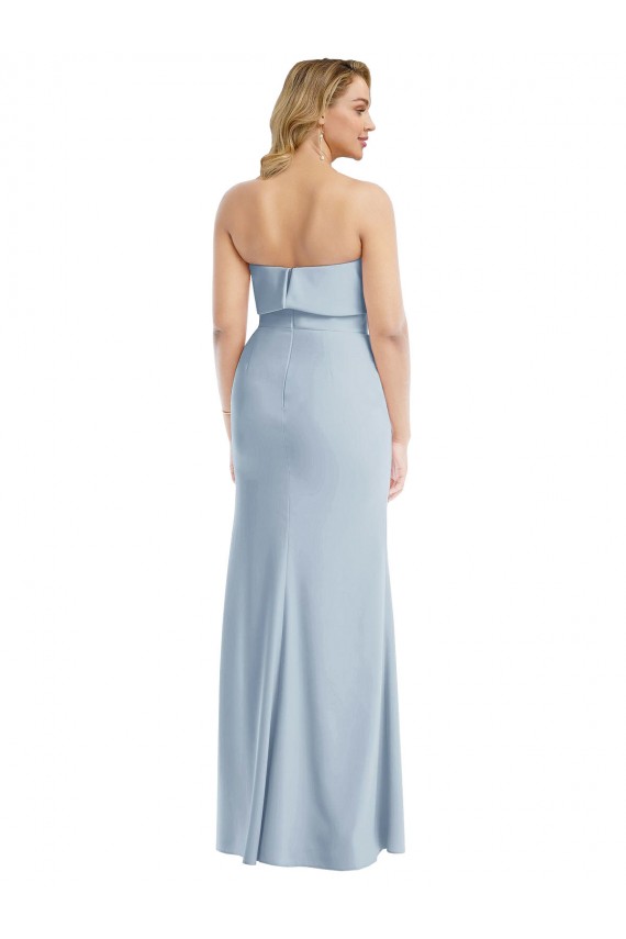 Azul cielo claro Trompeta Sin tirantes Crepé Elástico Largo Vestidos de dama de honor / Vestidos de fiesta