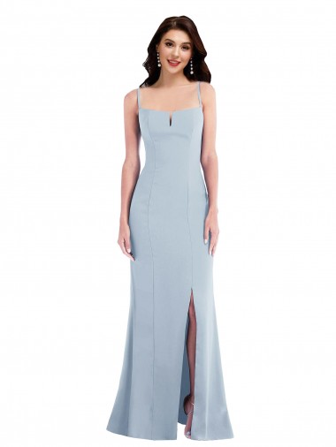 Azul cielo claro Trompeta Tirantes espagueti Crepé Elástico Largo Formales Vestidos de dama de honor / Vestidos de fiesta