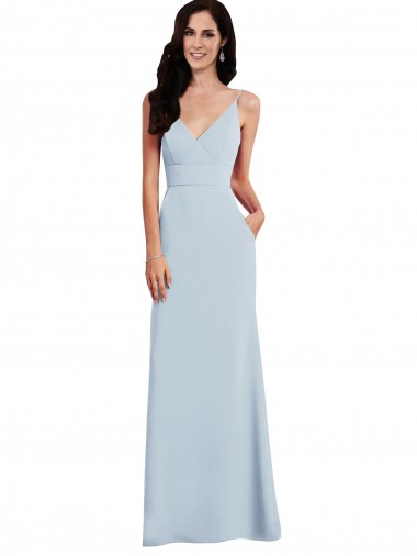 Azul cielo claro Trompeta Tirantes espagueti Cuello en V Crepé Elástico Largo Vestidos de dama de honor / Vestidos de fiesta