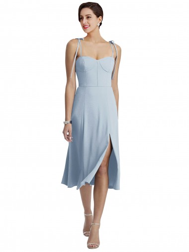 Azul cielo claro línea A Cuello de Corazón Midi Crepé Elástico Corto Vestidos de dama de honor / Vestidos de fiesta / Vestidos de cóctel