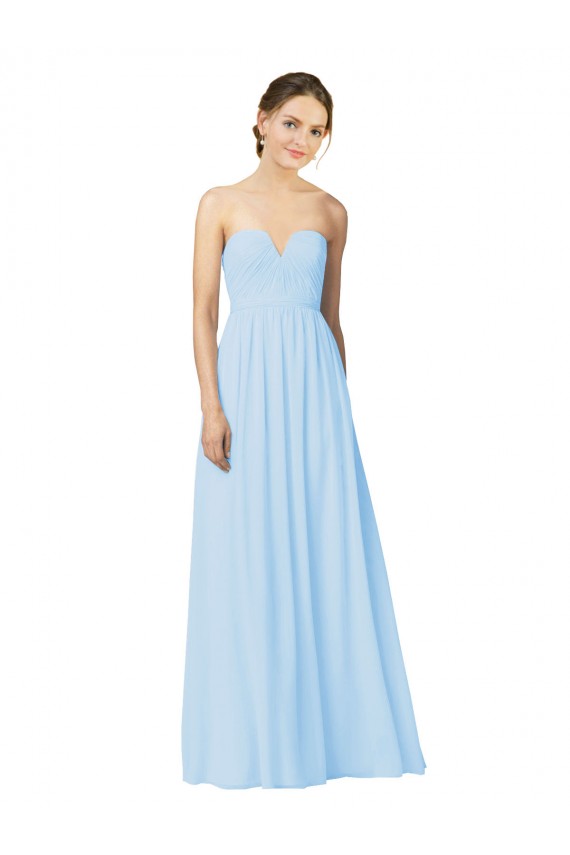 Azul cielo claro línea A Cuello de Corazón Sin tirantes Gasa Largo Vestidos de dama de honor