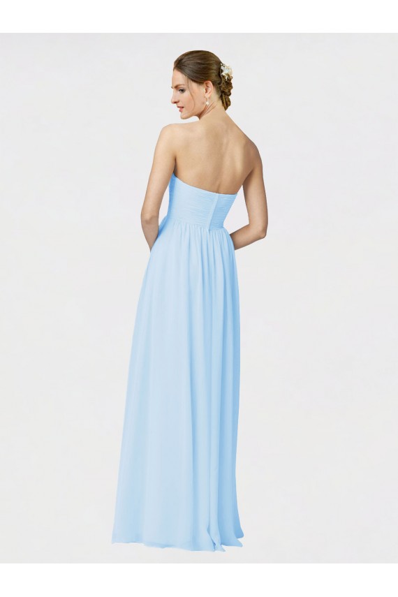 Azul cielo claro línea A Cuello de Corazón Sin tirantes Gasa Largo Vestidos de dama de honor