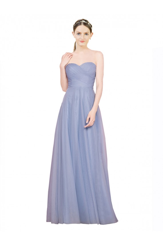 Azul cielo claro línea A Cuello de Corazón Sin tirantes Tul Largo Vestidos de dama de honor