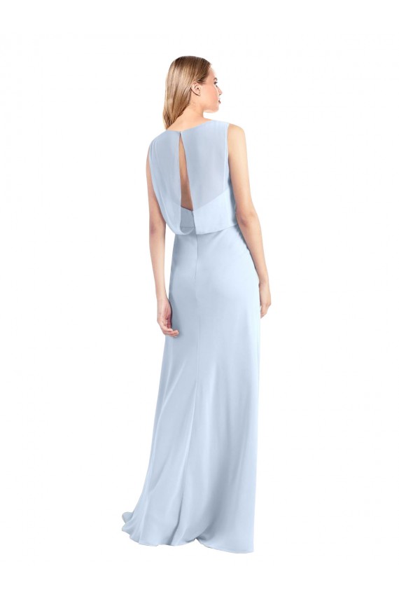 Azul cielo claro línea A Cuello en V Gasa Largo Vestidos de dama de honor