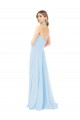 Azul cielo claro línea A Halter Cuello Alto Gasa Largo Vestidos de dama de honor