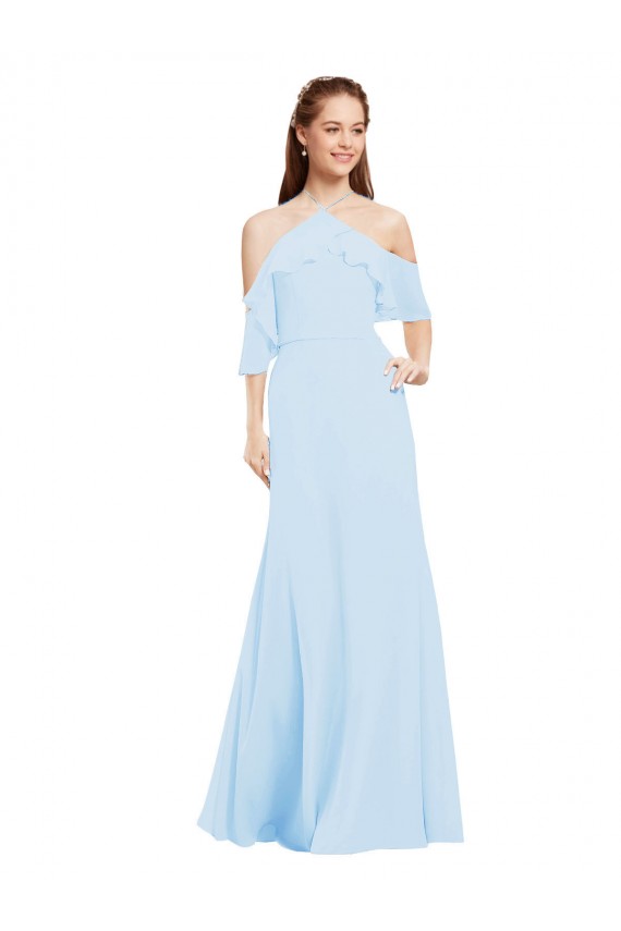 Azul cielo claro línea A Halter Gasa Largo Vestidos de dama de honor