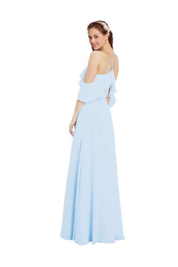 Azul cielo claro línea A Halter Gasa Largo Vestidos de dama de honor