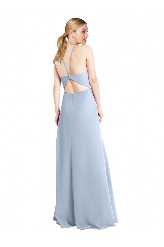 Azul cielo claro línea A Halter Gasa Largo Vestidos de dama de honor