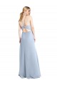 Azul cielo claro línea A Halter Gasa Largo Vestidos de dama de honor