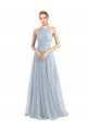 Azul cielo claro línea A Halter Tul Largo Vestidos de dama de honor
