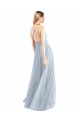 Azul cielo claro línea A Halter Tul Largo Vestidos de dama de honor