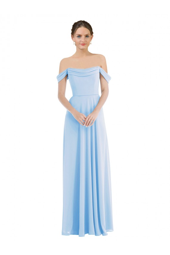 Azul cielo claro línea A Hombros Descubiertos Gasa Largo Formales Vestidos de dama de honor / Vestidos de noche